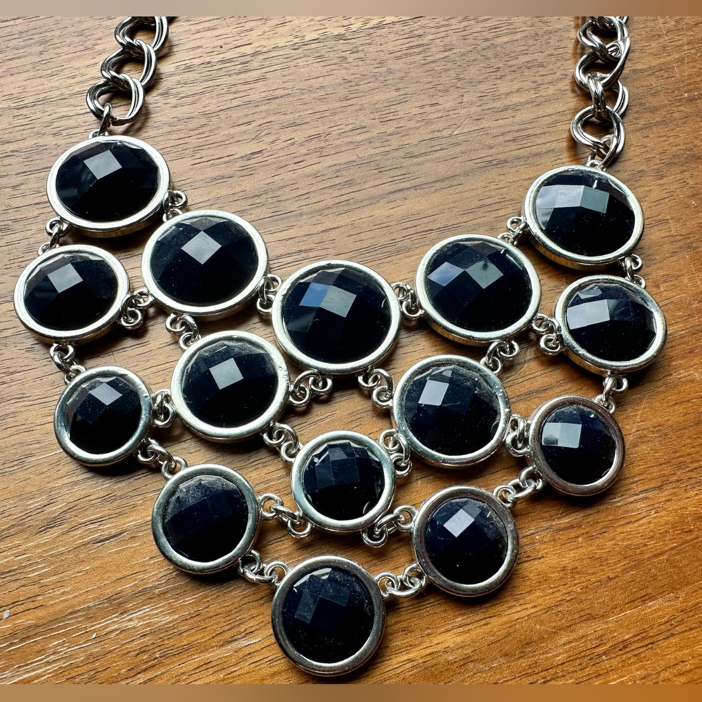 Lia Sophia Silver and Navy Blue statement necklace 18-21”